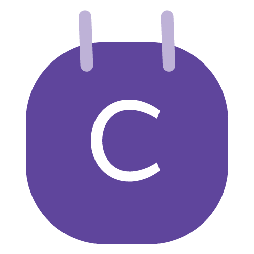 A purple calendar with the letter c on it.